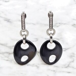 Morellato Italian Stainless Steel Onyx Cubic Zirconia Drop Dangle Post Earrings